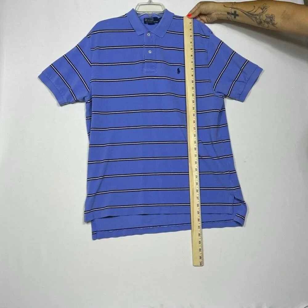 Polo Ralph Lauren Shirt Mens Size XL Blue Striped Short Sleeve Embroidered Logo